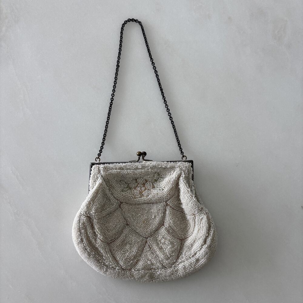 Vintage Beaded Clutch with Satin Interior And Mirror